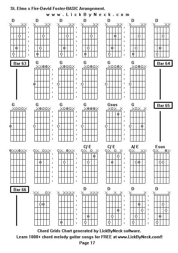 Chord Grids Chart of chord melody fingerstyle guitar song-St Elmo s Fire-David Foster-BASIC Arrangement,generated by LickByNeck software.